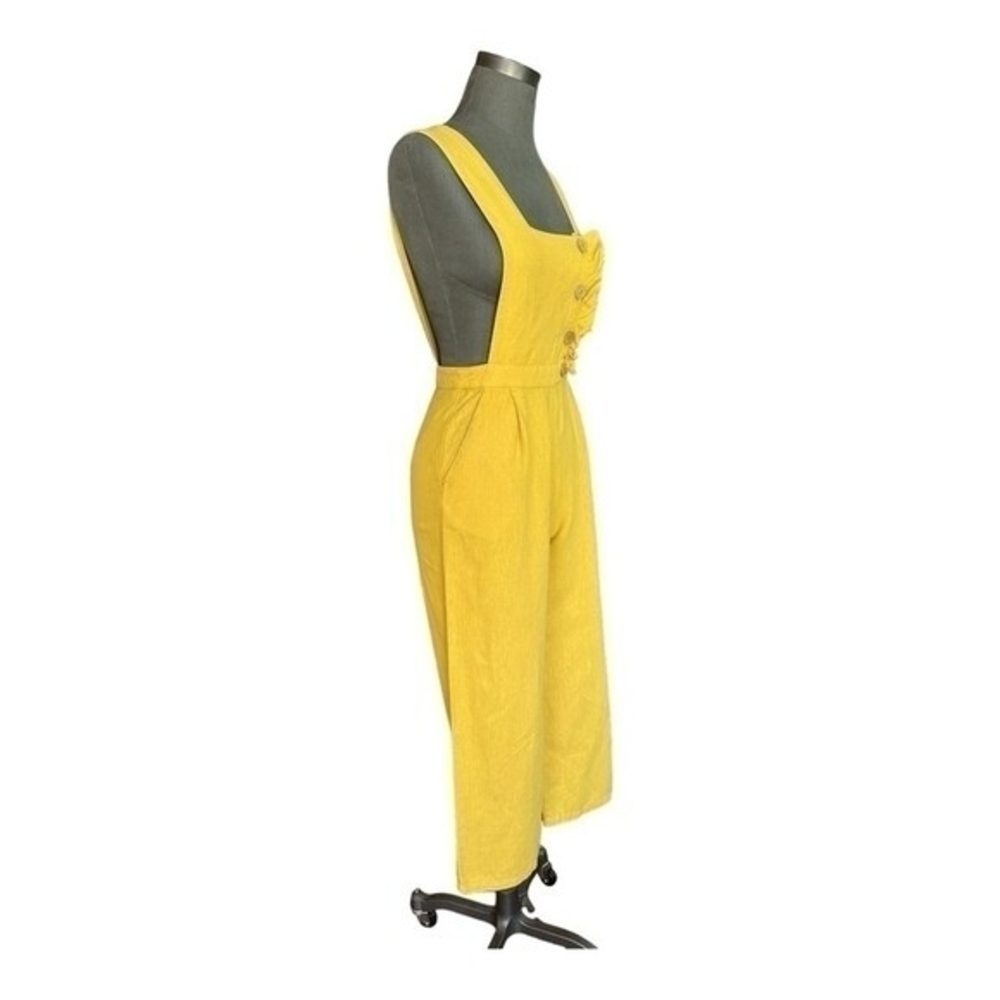 ZARA Gold Ruffled Jumpsuit XS/S Sleeveless Cropped Linen Cotton Zip Side VG - Picture 8 of 13